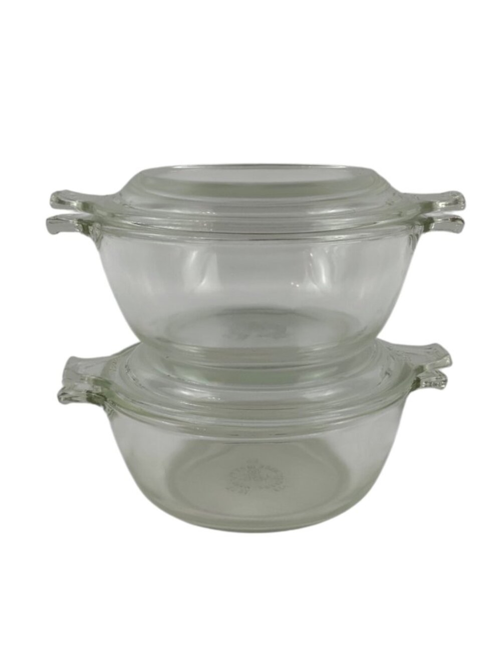 Vintage PYREX Clear Glass 8 oz Mini Casserole Dishes Lids Set of 2 680-C-21 USA